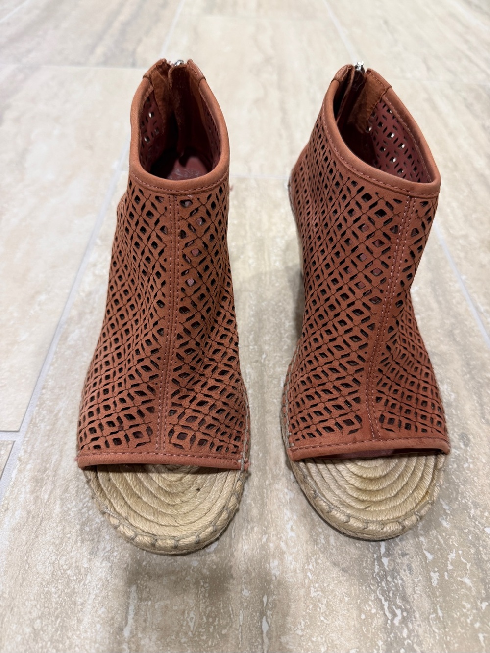 Vince Camuto Rust Laser-Cut Peep-Toe Wedge Espadrilles - Picture 2 of 6